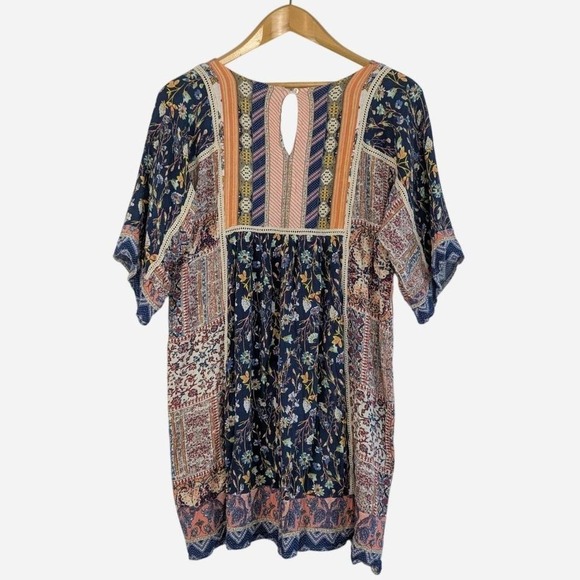 Sundance My Favorite Dress Patchwork Floral Boho Mini Navy Coral Medium - Picture 3 of 8